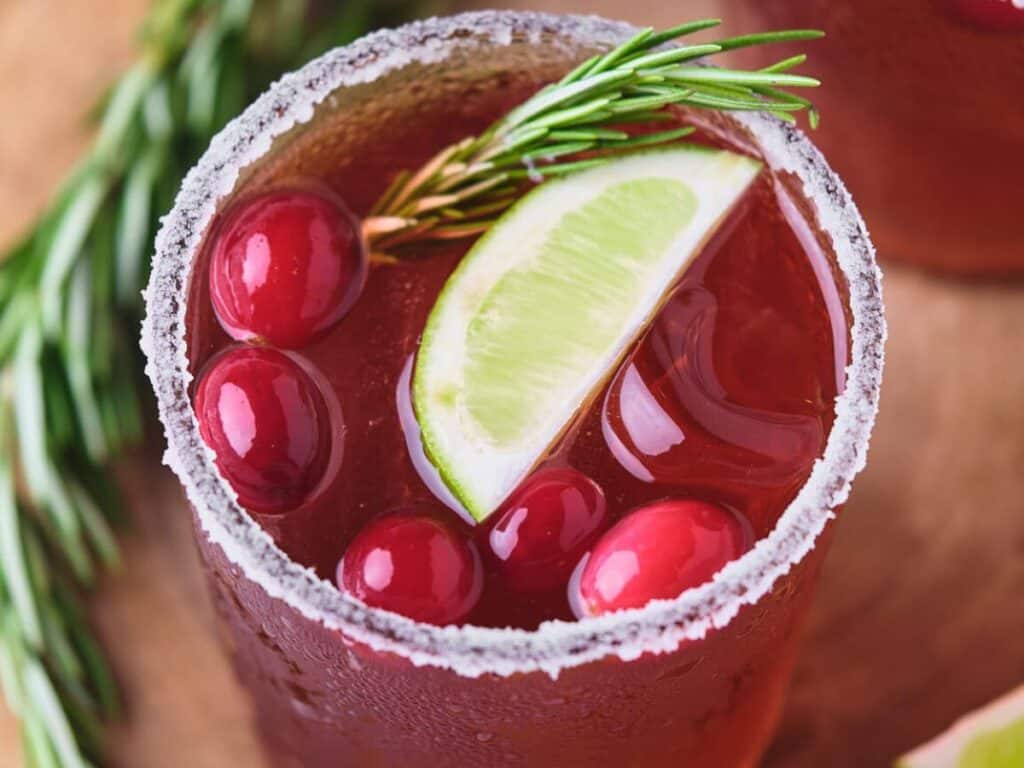 Image shows delicious cranberry margarita.
