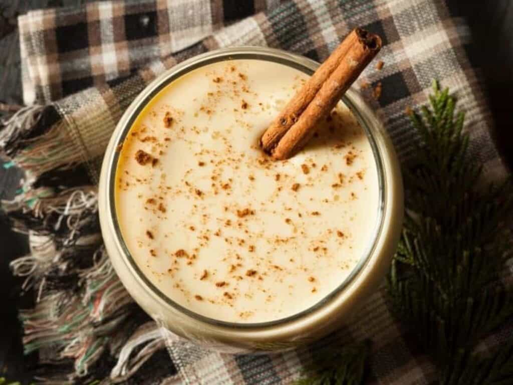 Image shows delicious homemade eggnog.