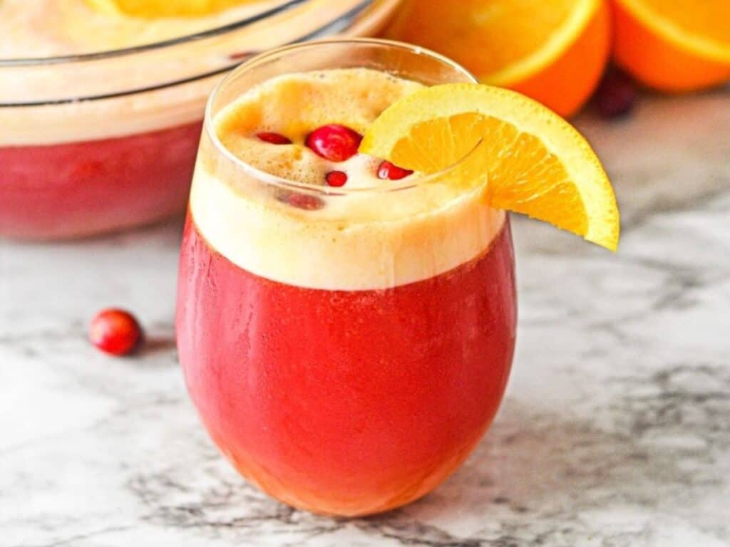 Image shows delicious non-alcoholic Christmas punch.