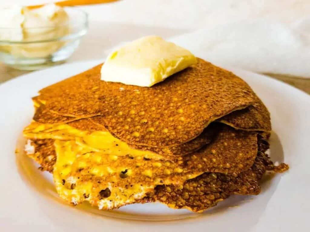 Image shows easy cream cheese pancake recipe.