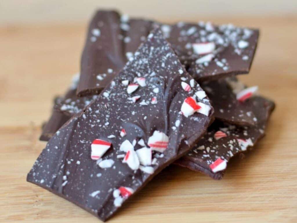 Image shows irresistible homemade peppermint bark.
