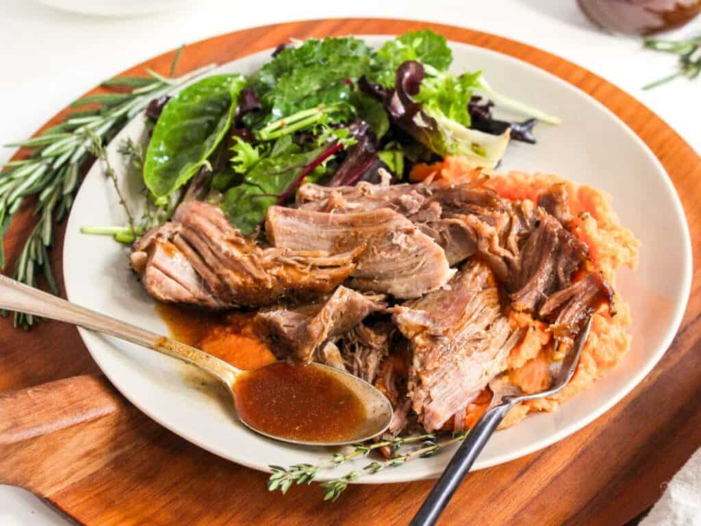 Image shows irresistible instant pot pork roast.