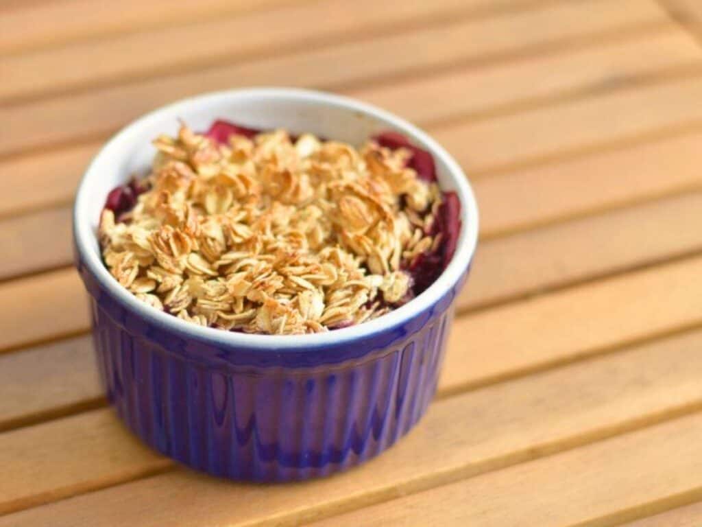 Image shows delicious baked cherry oatmeal.