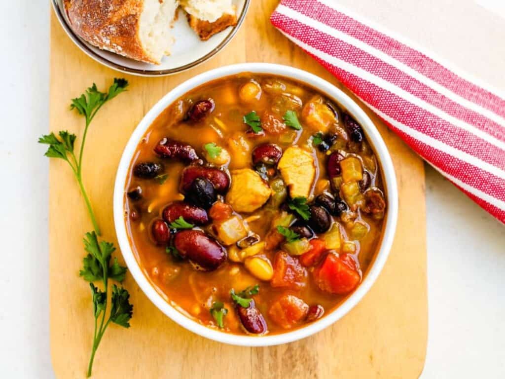 Image shows delicious chicken bean soup.