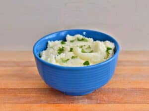 Image shows easy to make instant pot mashed potatoes.