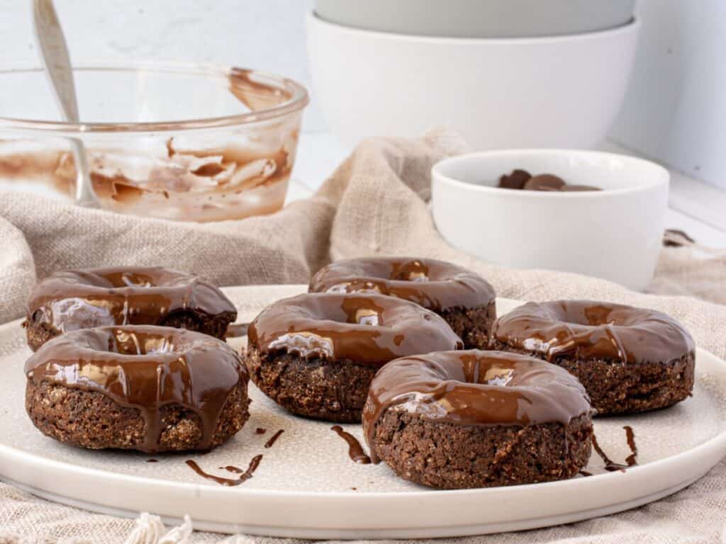 Image shows irresistible gluten-free chocolate donuts.