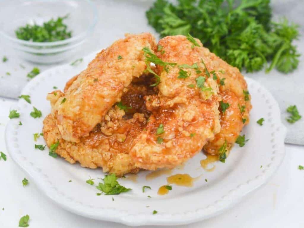 Image shows irresistible honey butter fried chicken.