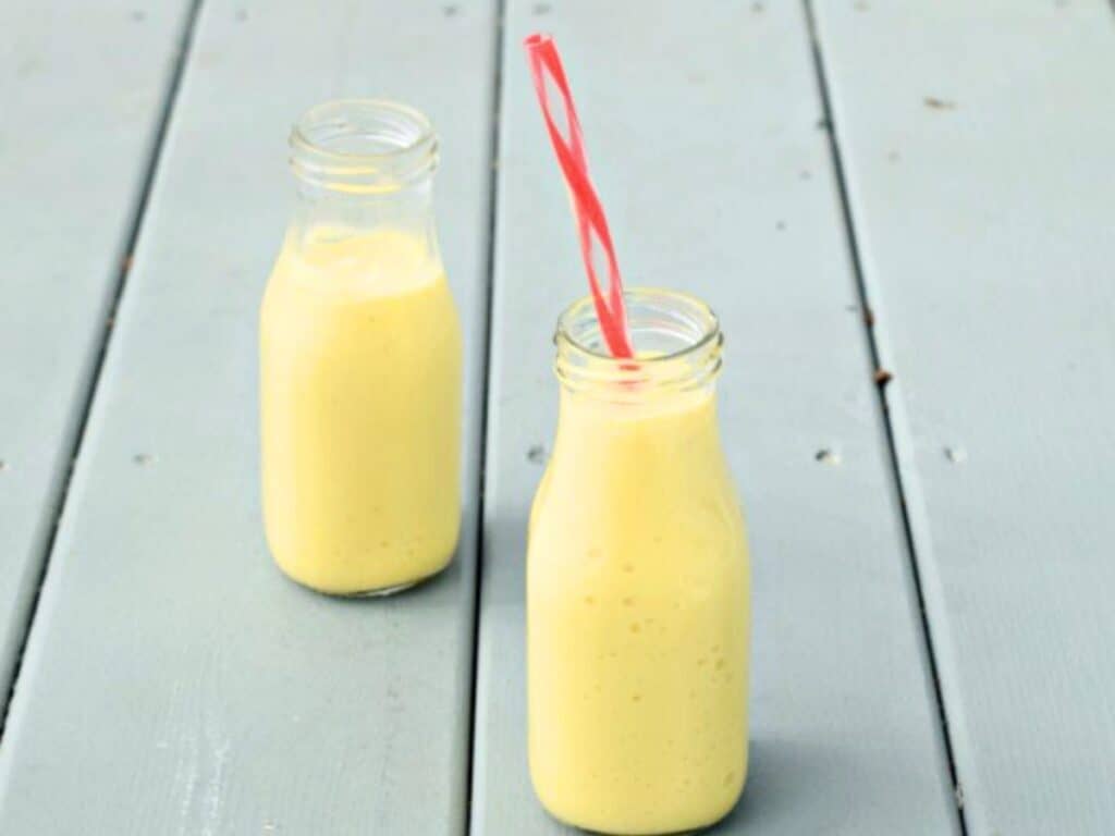 Image shows irresistible mango lassi.