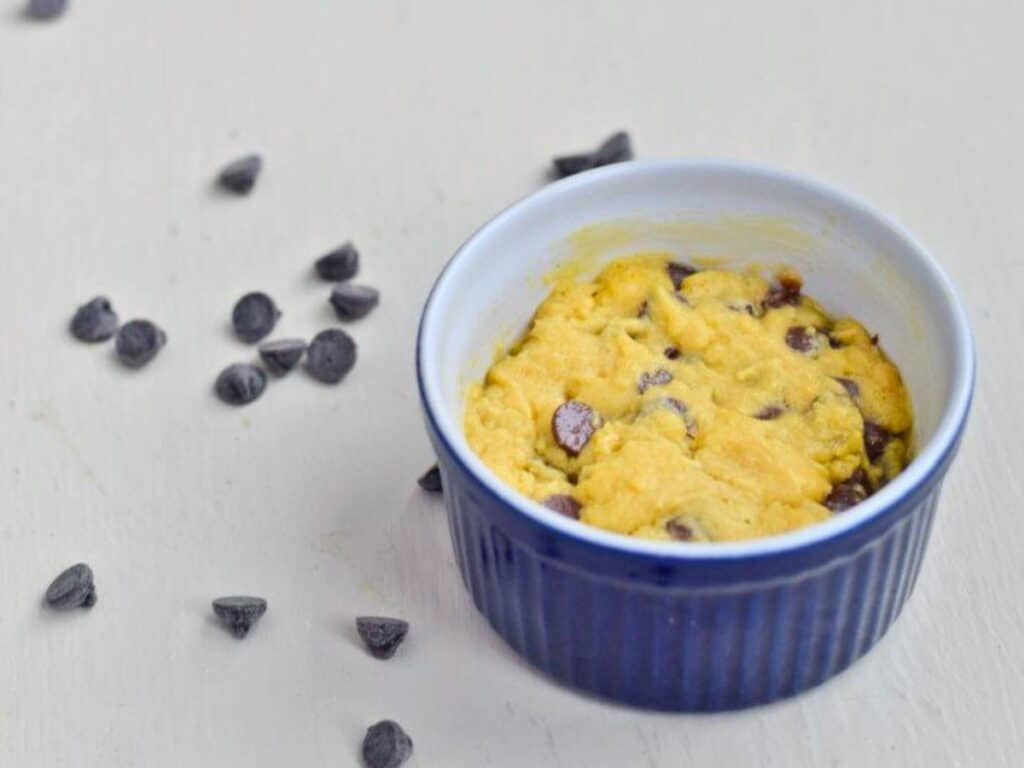 Image shows perfect and easy to make individual chocolate chip cookie.