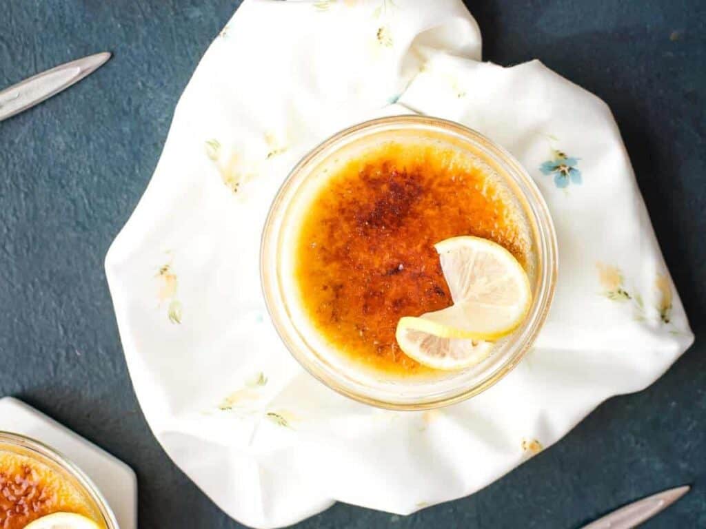 Image shows yummy lemon cr&egrave;me br&ucirc;l&eacute;e.