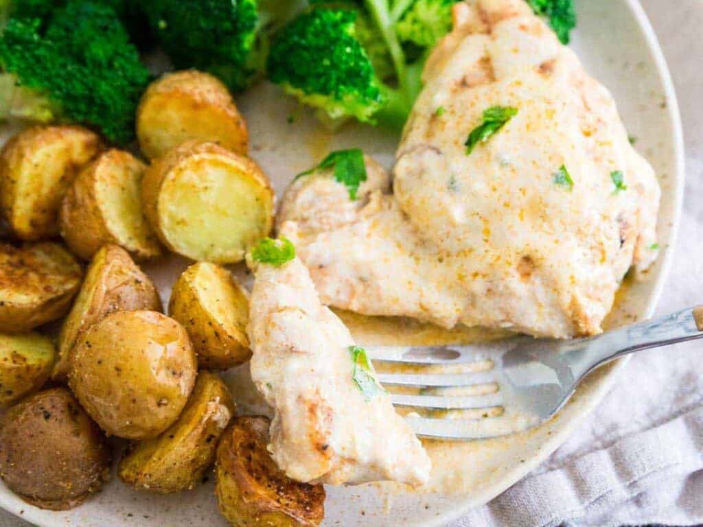 Image shows cream cheese chicken recipe.