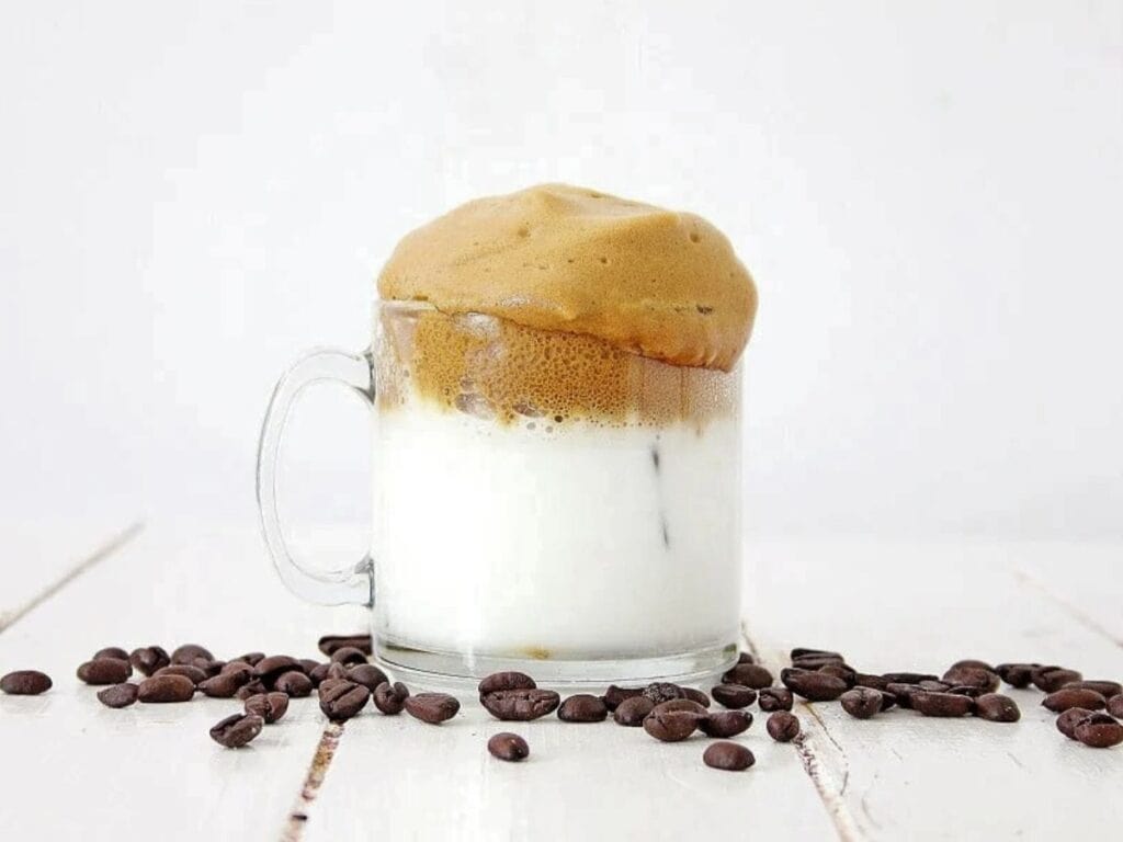 Image shows dalgona coffee recipe.
