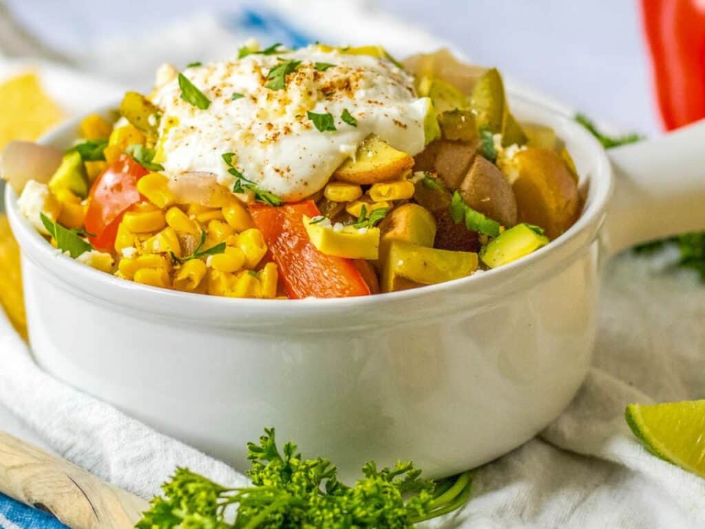 Image shows delicious Mexican street corn soup.