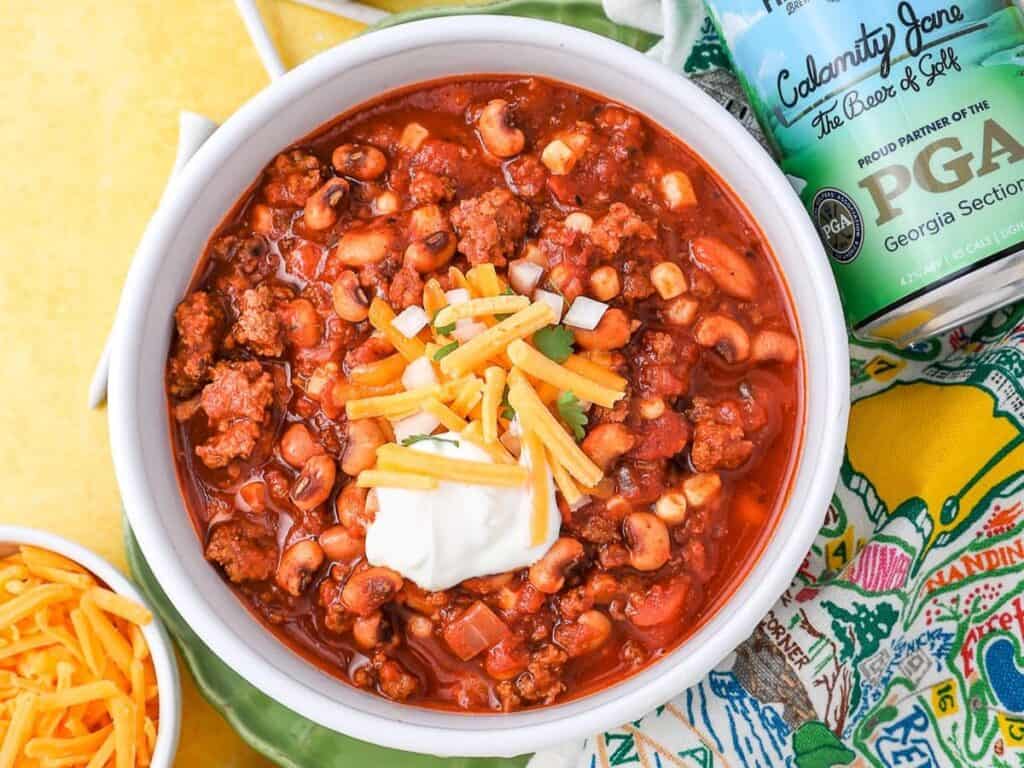 Image shows irresistible beer chili recipe.