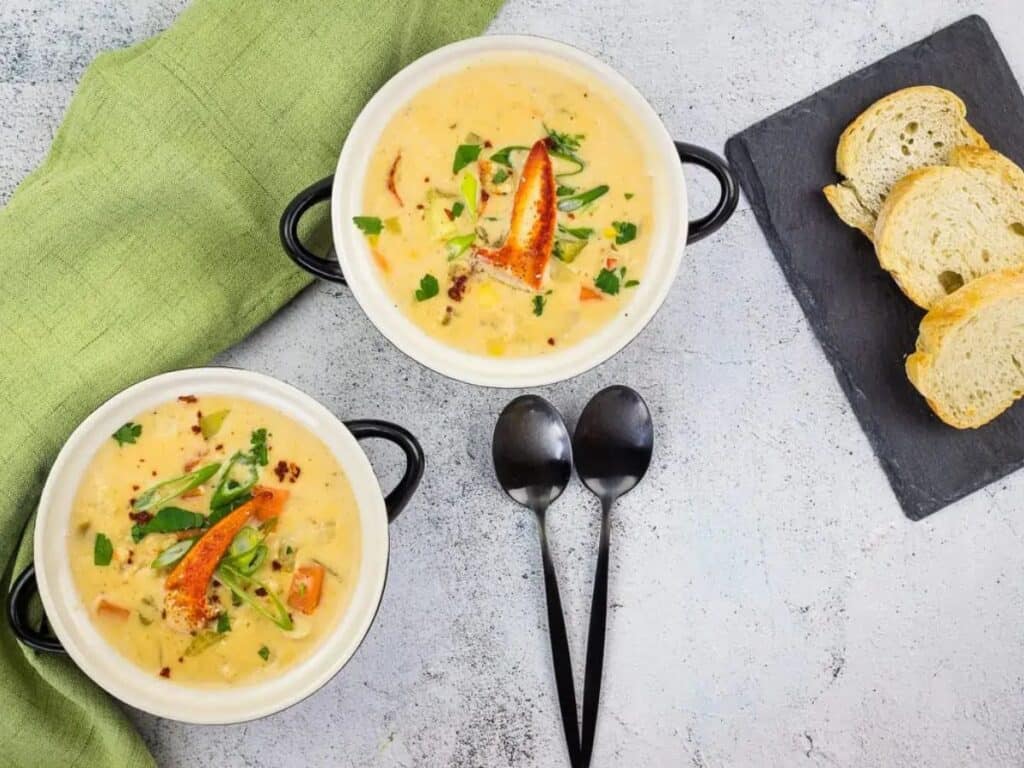 Image shows irresistible lobster chowder.