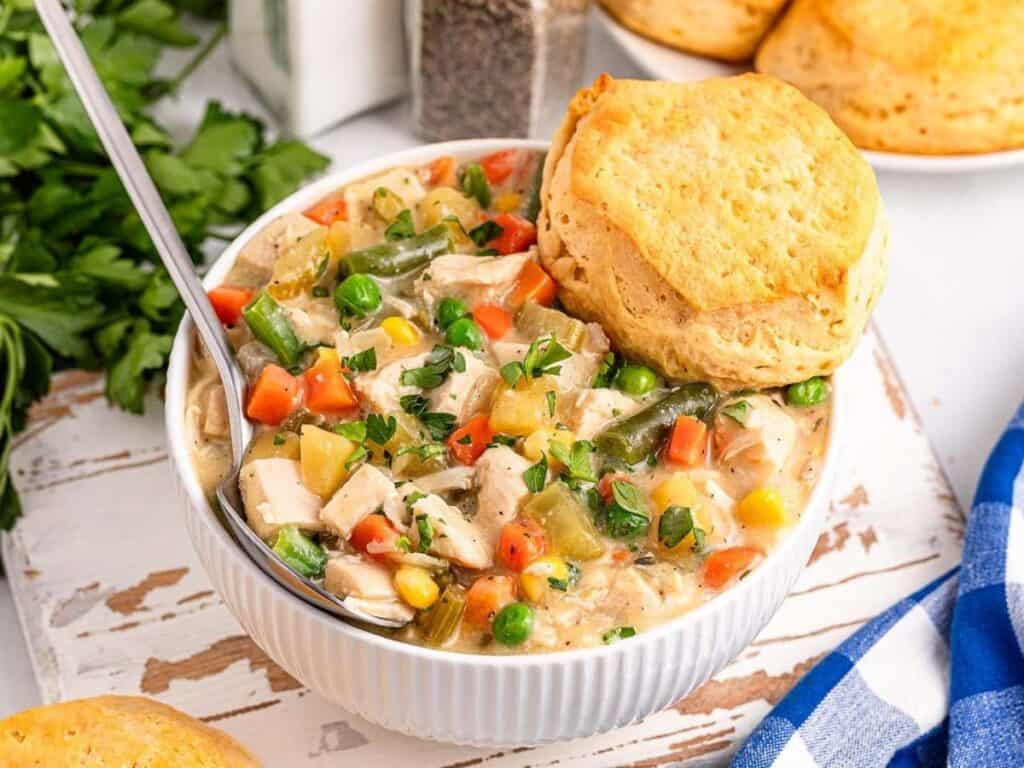Image shows irresistible slow cooker chicken pot pie.