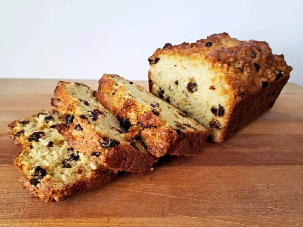 Image shows slice of Irish soda bread recipe.