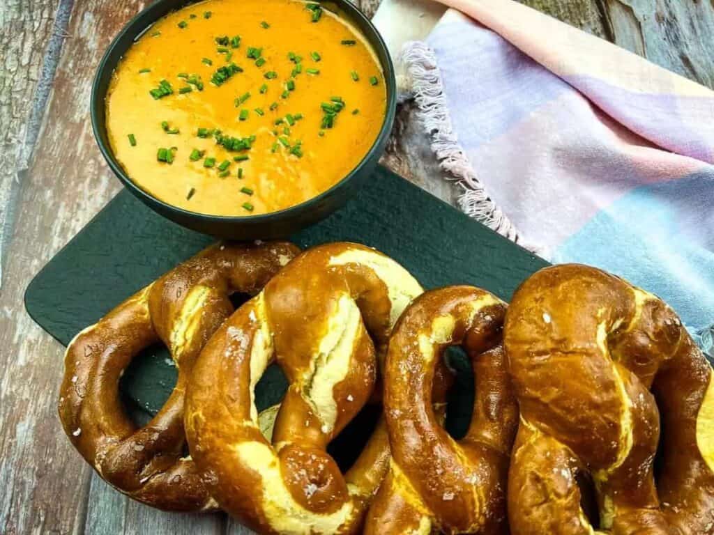 Image shows yummy Guinness beer cheese dip.