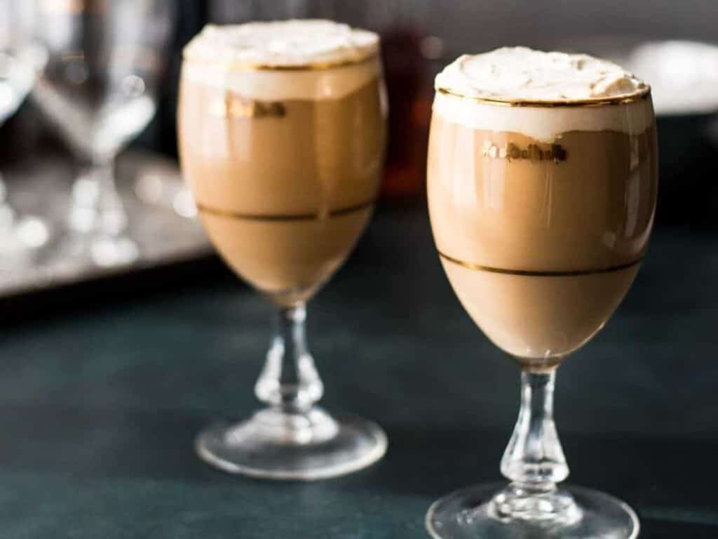 Image shows yummy Irish cream coffee.