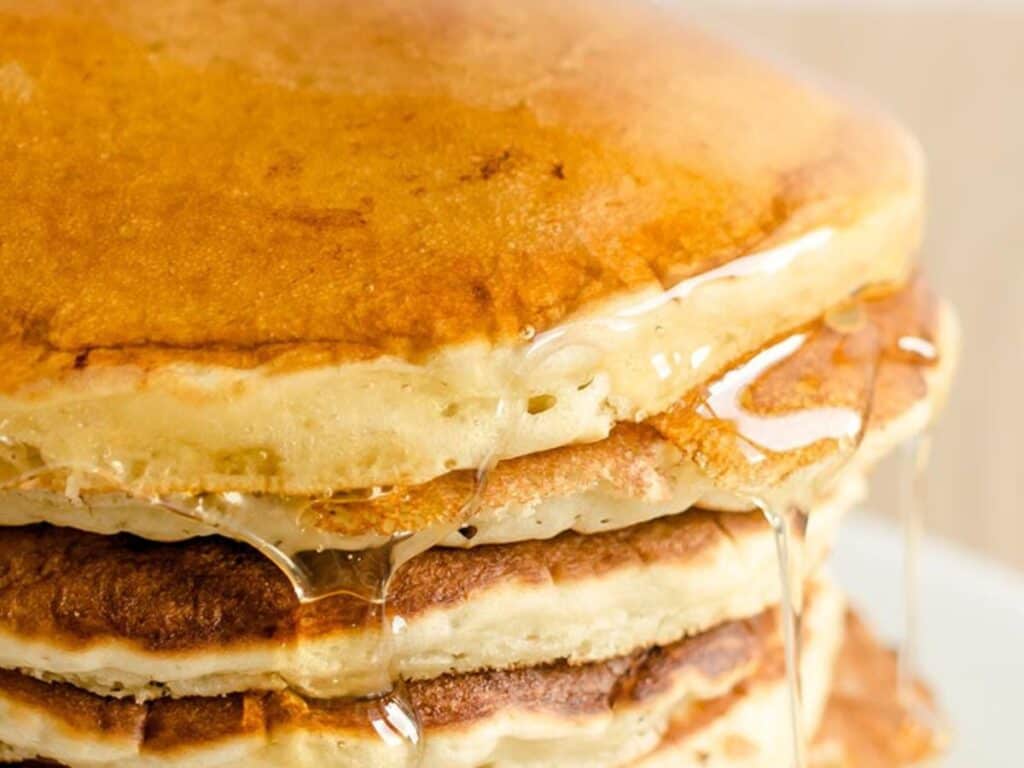 Image shows yummy copycat McDonald&rsquo;s pancakes.