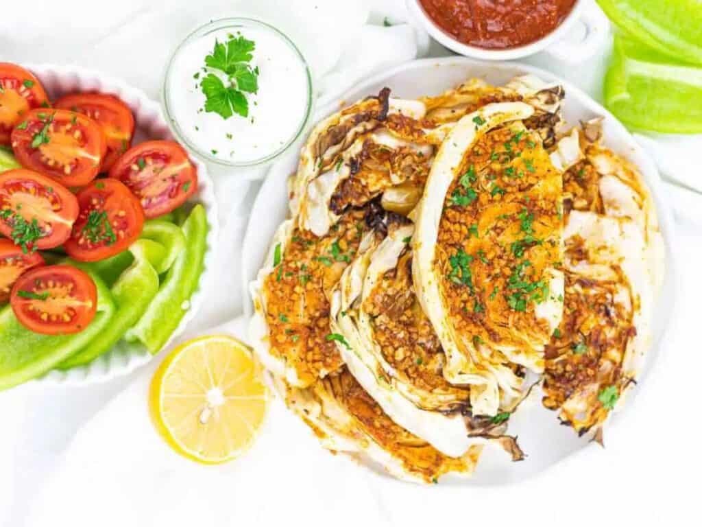 Image shows best air fryer cabbage steak.