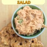 Image shows buffalo chicken salad in a bowl with text.