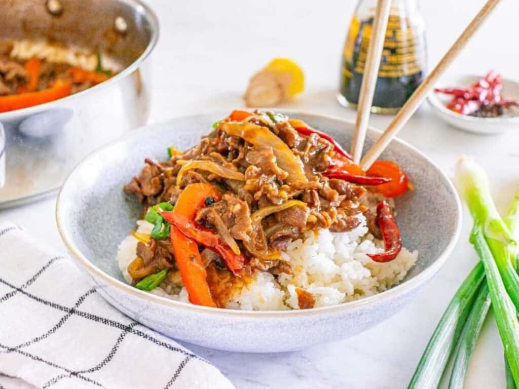 Image shows delicious Szechuan beef.