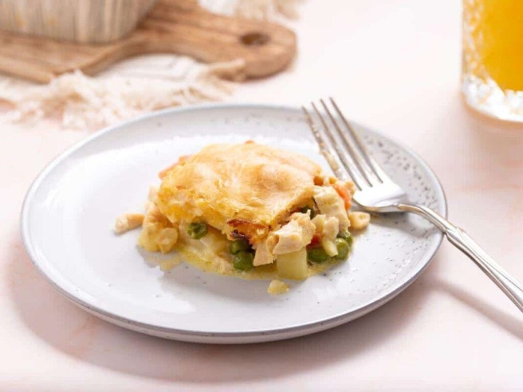 Image shows easy to make chicken pot pie.