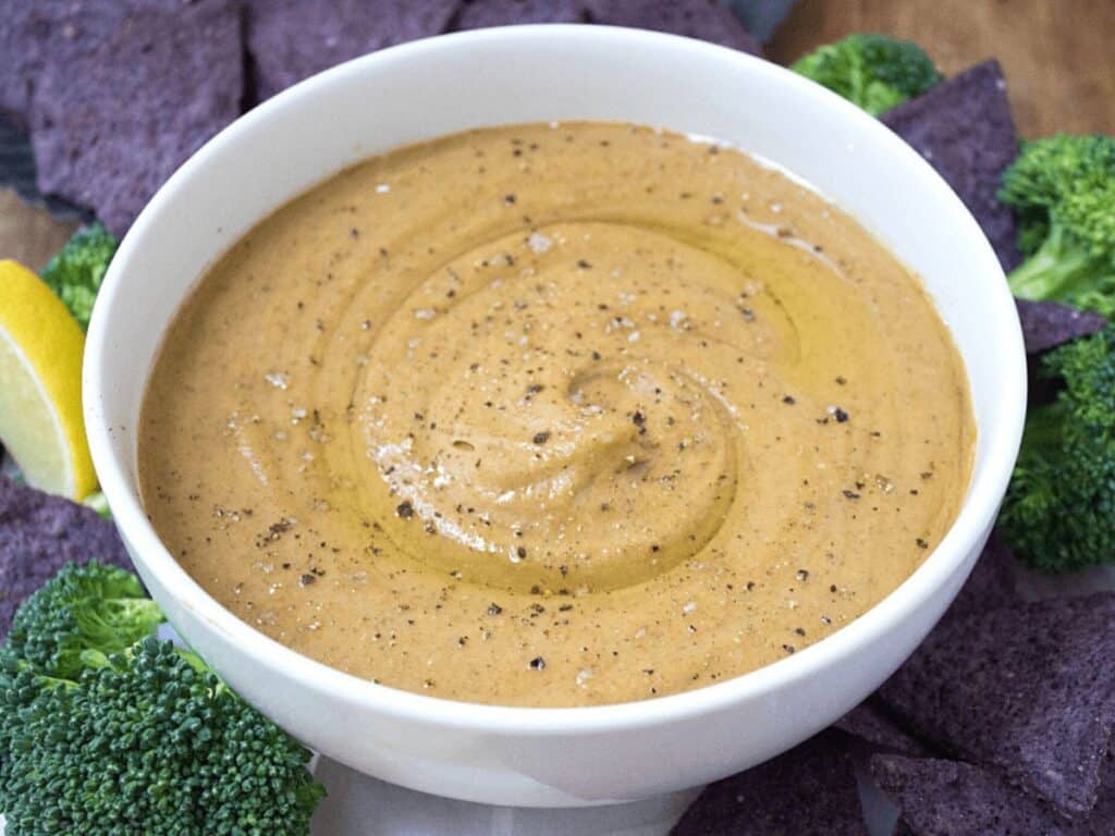 Image shows easy to make savory pumpkin bean dip.