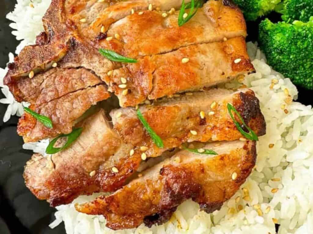 Image shows irresistible and delicious Asian-style pork chops.