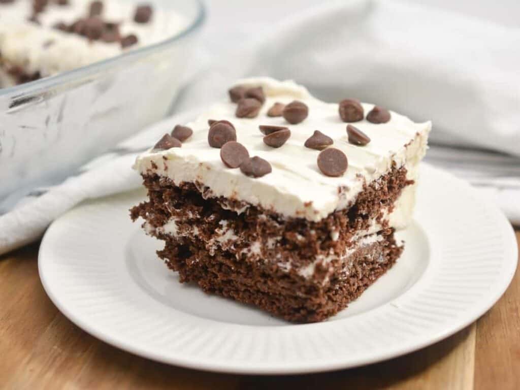 Image shows irresistible chocolate icebox cake.