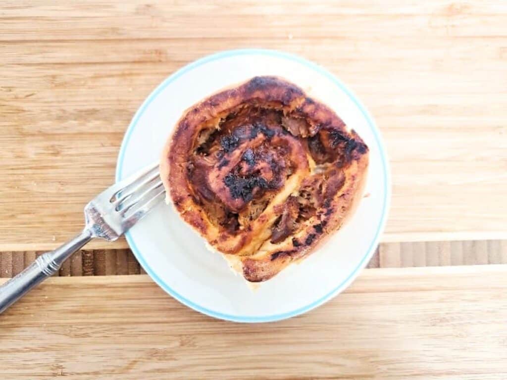 Image shows easy to make savory pork cinnamon roll.