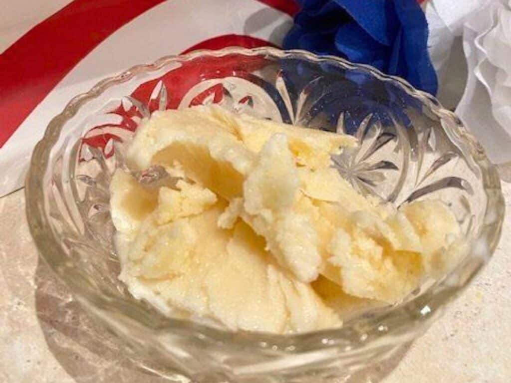 Image shows irresistible no churn custard ice cream.
