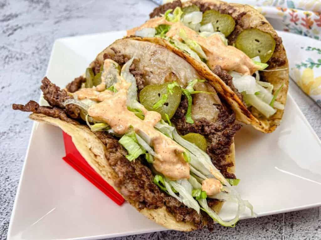 Image shows delicious Big Mac tacos.