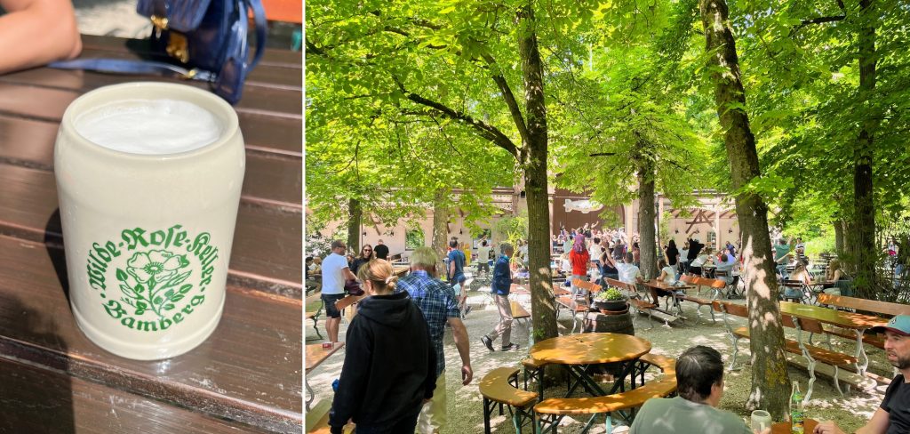 The biergarten of Wilde Rose Keller at the start of day two of a weekend in Bamberg