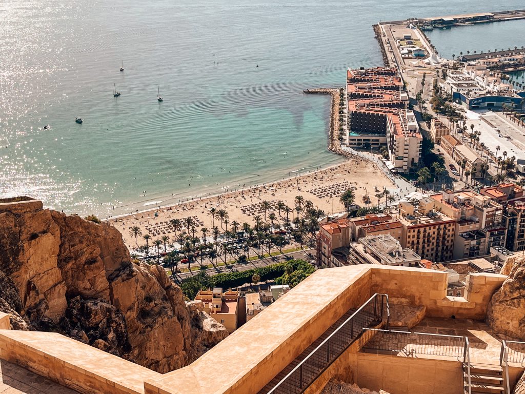The view of Alicante Beach from Castillo de Santa Barbara