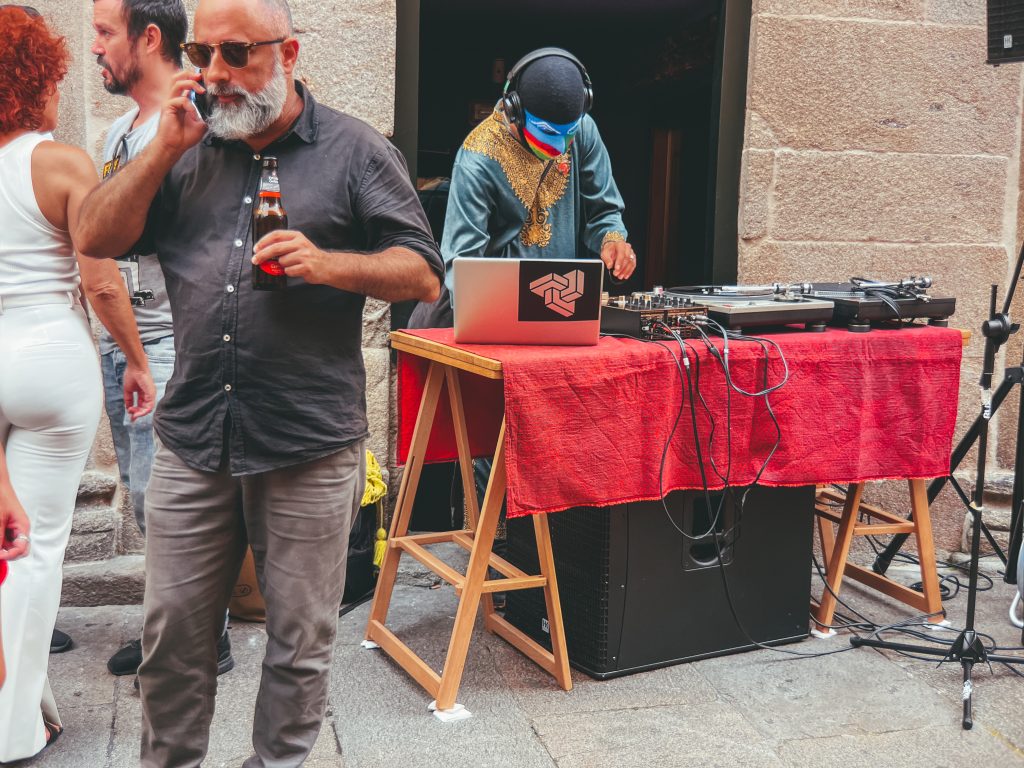 DJ performing at a street party in Santiago de Compostela