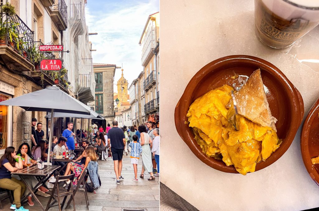 The outside of Bar La Tita and a shot of their famous tortilla