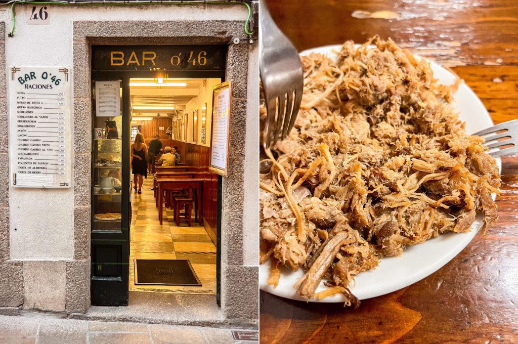 The outside of Bar o'46 and a shot of their chicharonnes