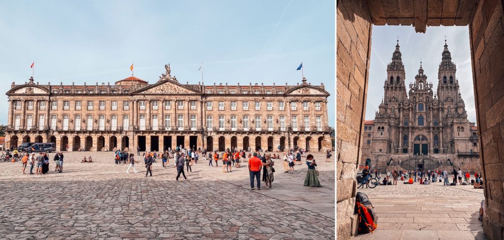 The palace and the cathedral on Santiago de Compostela's famous main square, the Praza do Obradoiro