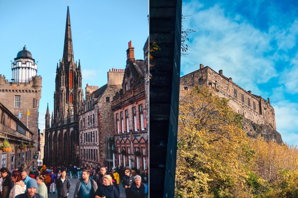 Montage of Castlehill on Royal Mile, and Edinburgh Castle