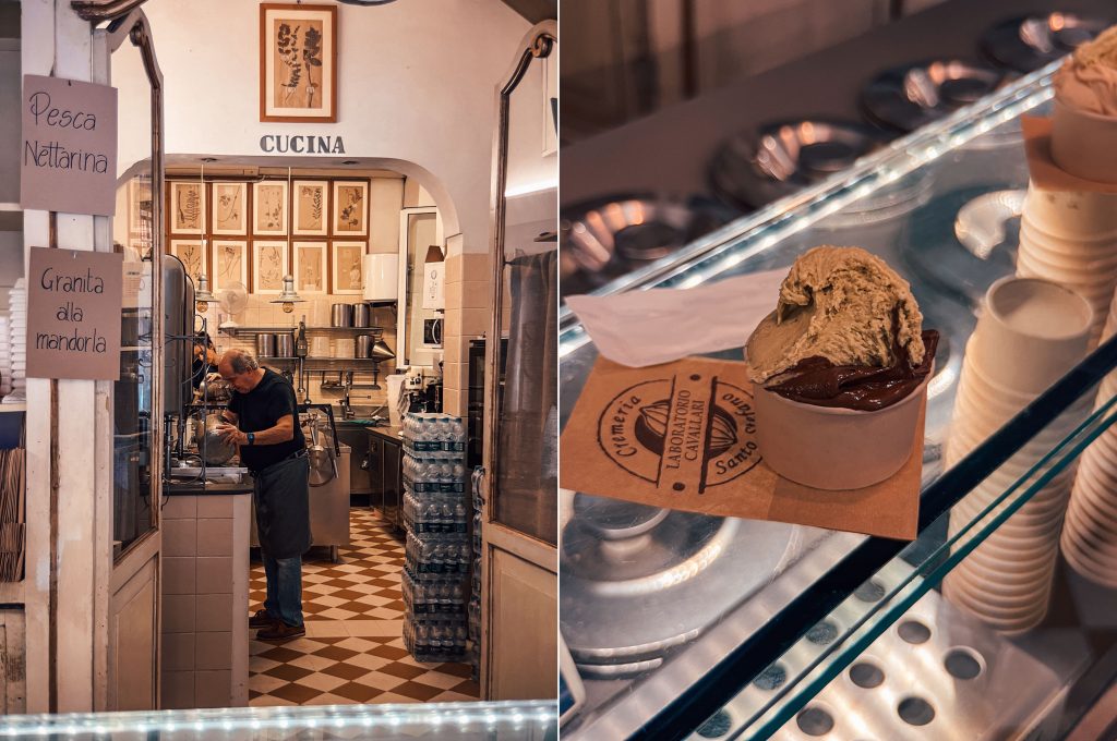 Montage of shots of the interior of Cremeria Santo Stefano