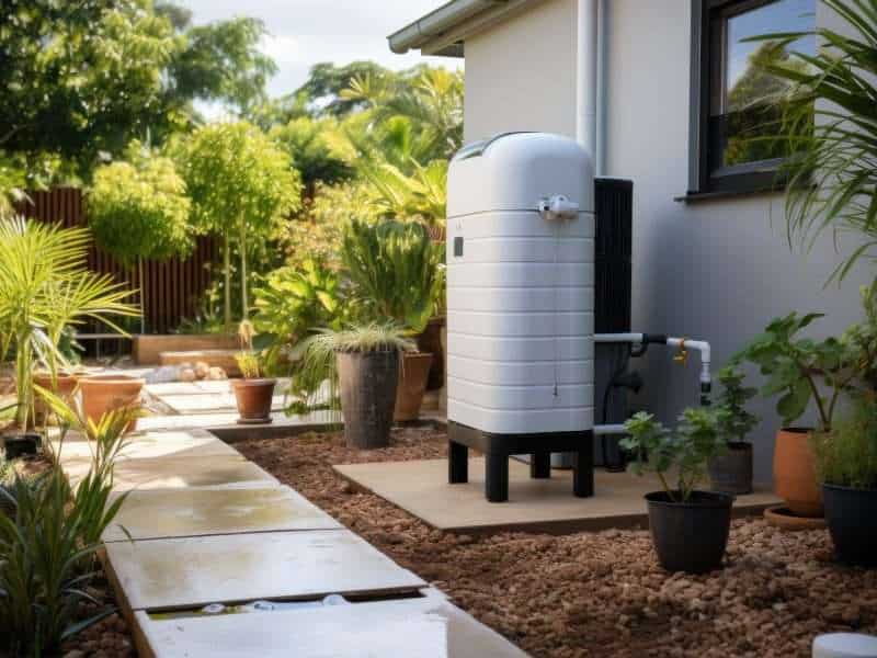 A rainwater harvesting system with a water tank and filtration unit