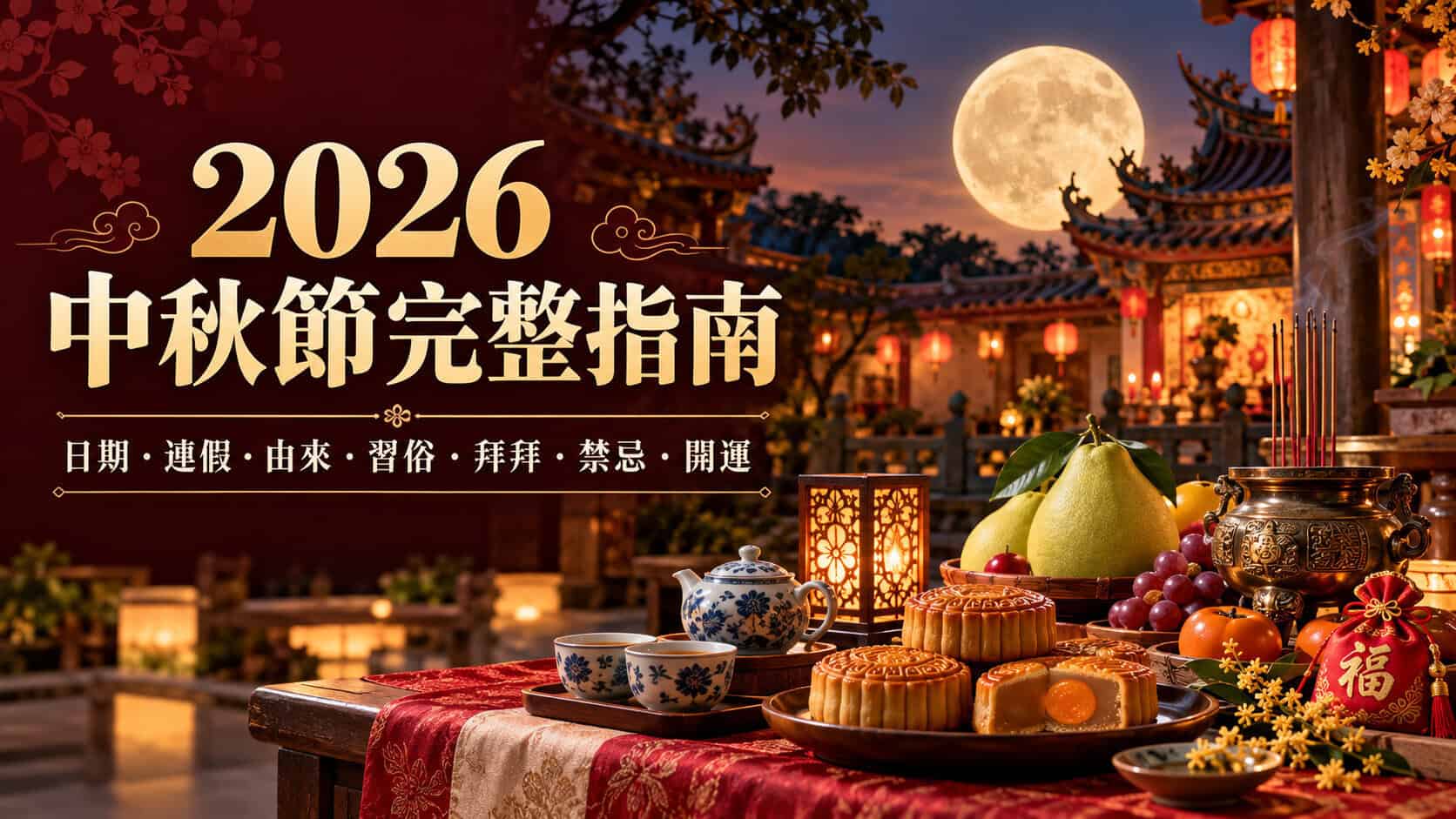 2026中秋節完整指南：日期、連假、由來、習俗、拜拜、禁忌與開運一次看