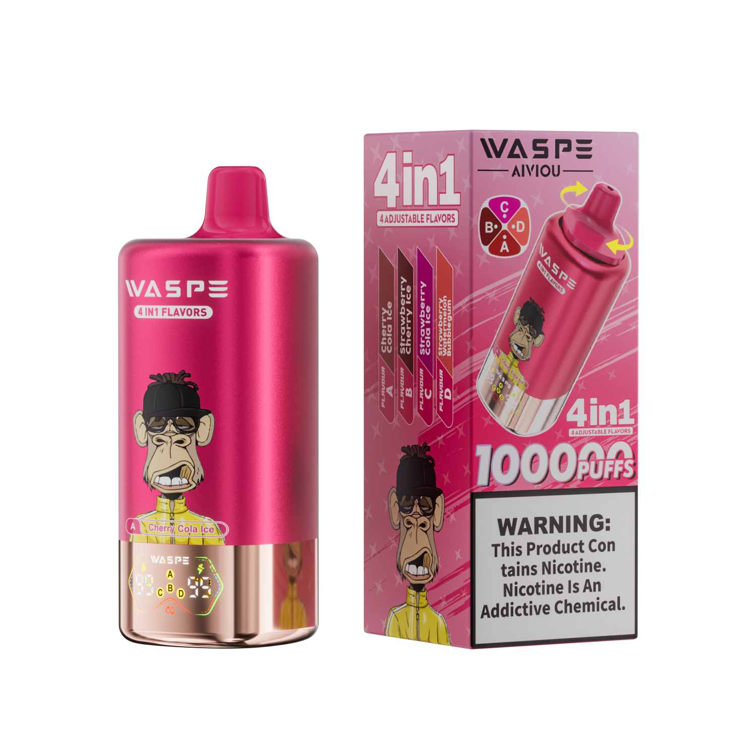 WASPE 4-in-1 100000 Cherry Cola Ice/Strawberry Cherry Ice/Strawberry Cola Ice/Strawberry Watermelon Bubblegum