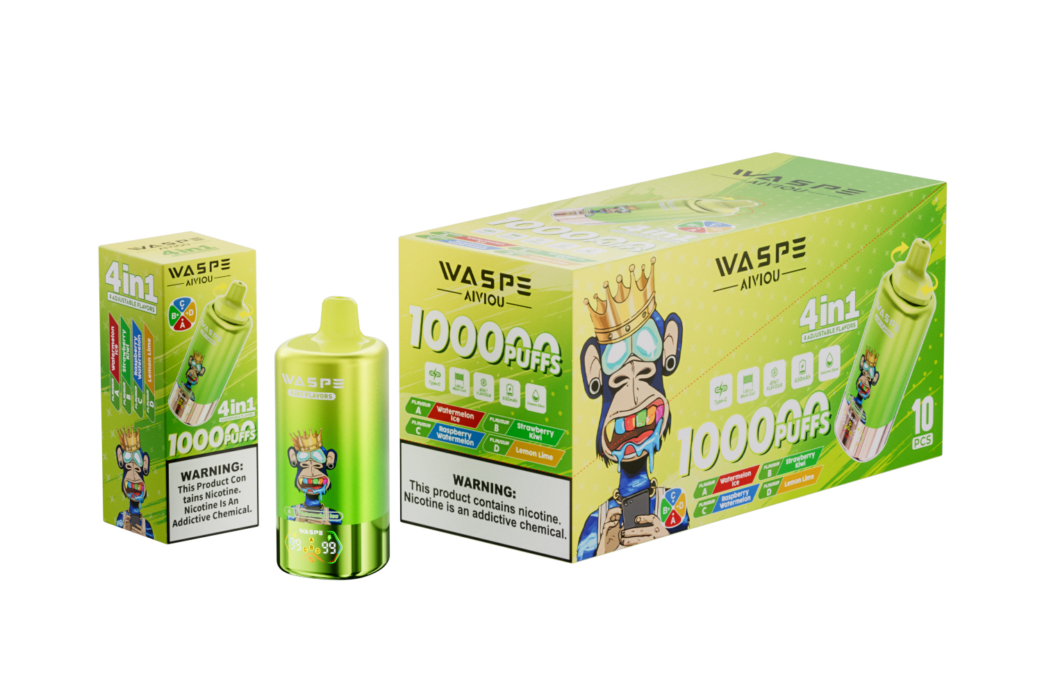 WASPE 4-in-1 100000 Watermelon Ice/Strawberry Kiwi/Raspberry Watermelon/Lemon Lime