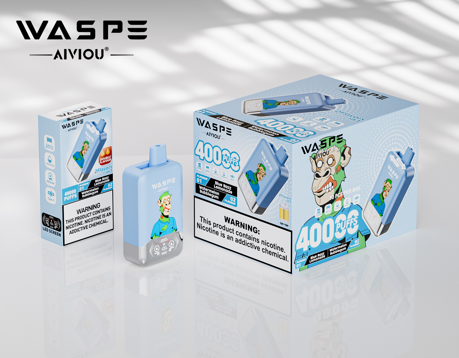 WASPE AIVIOU 40000 Blue Razz Lemonade/Watermelon Bubblegum