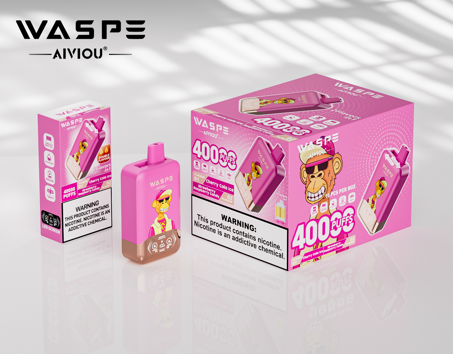 WASPE AIVIOU 40000 Cherry Cola Ice/Strawberry Raspberry Candy