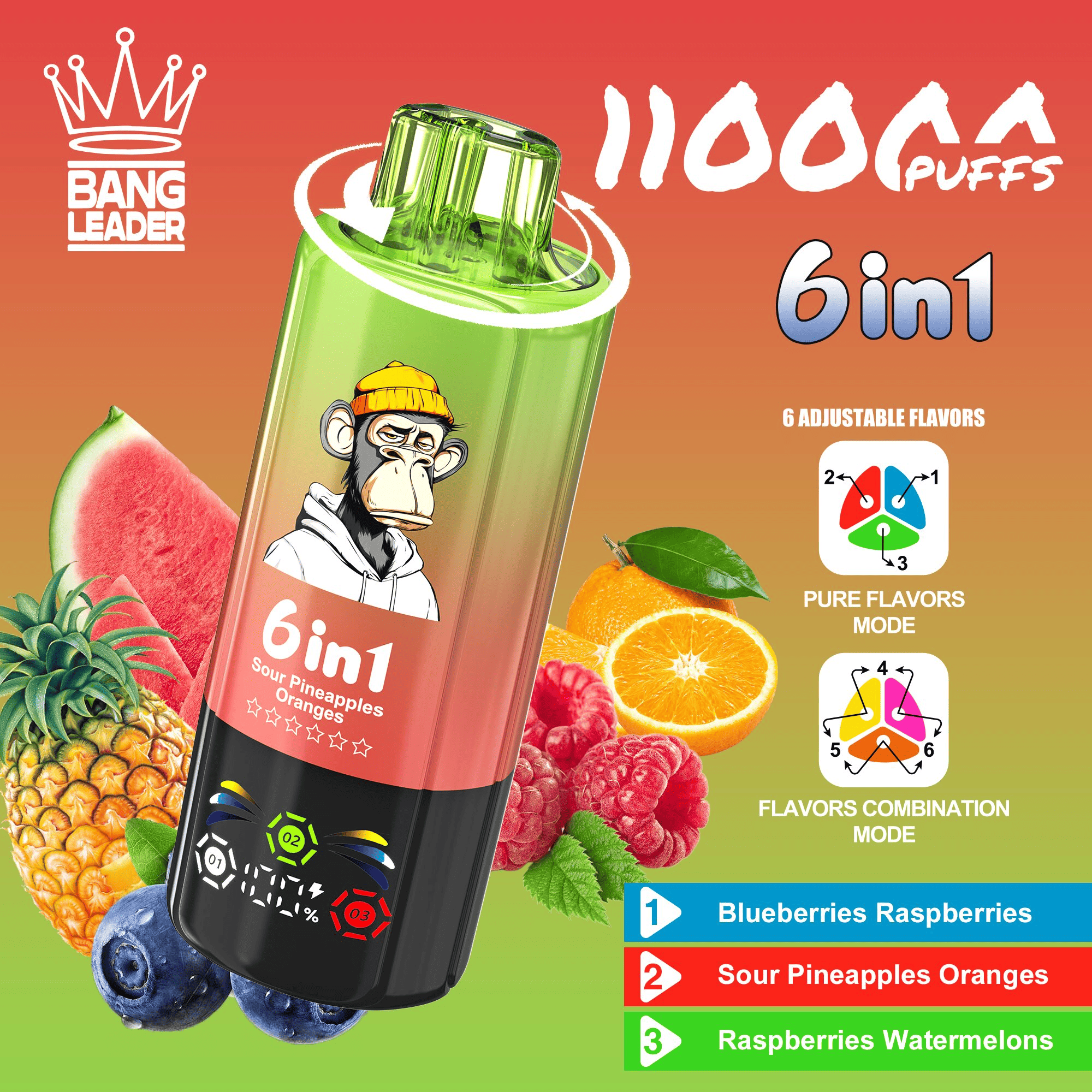 Bang Leader 110k Blueberries Raspberries/Sour Pineapples Oranges/Raspberries Watermelons