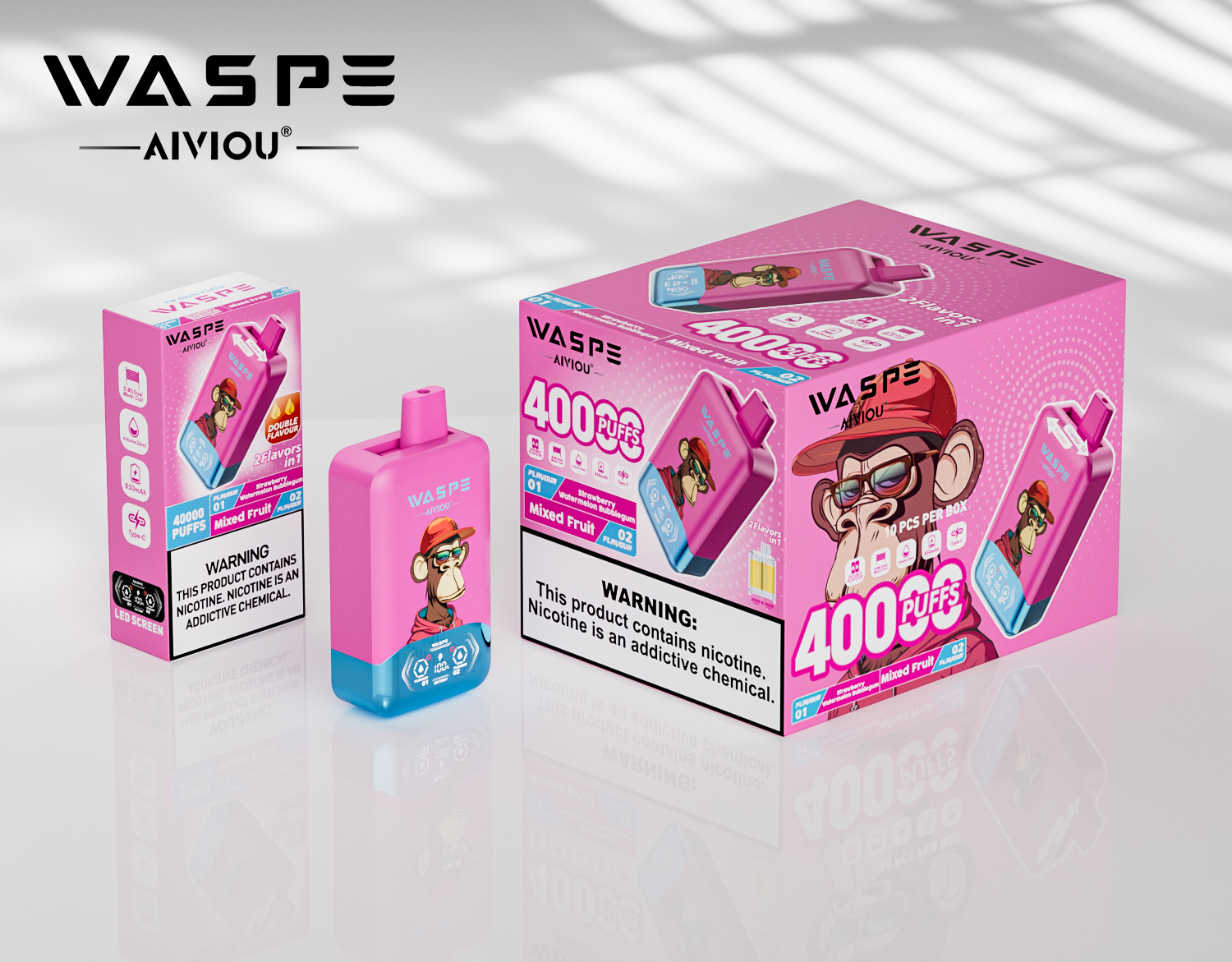 WASPE AIVIOU 40000 Strawberry Watermelon Bubblegum/Mixed Fruit
